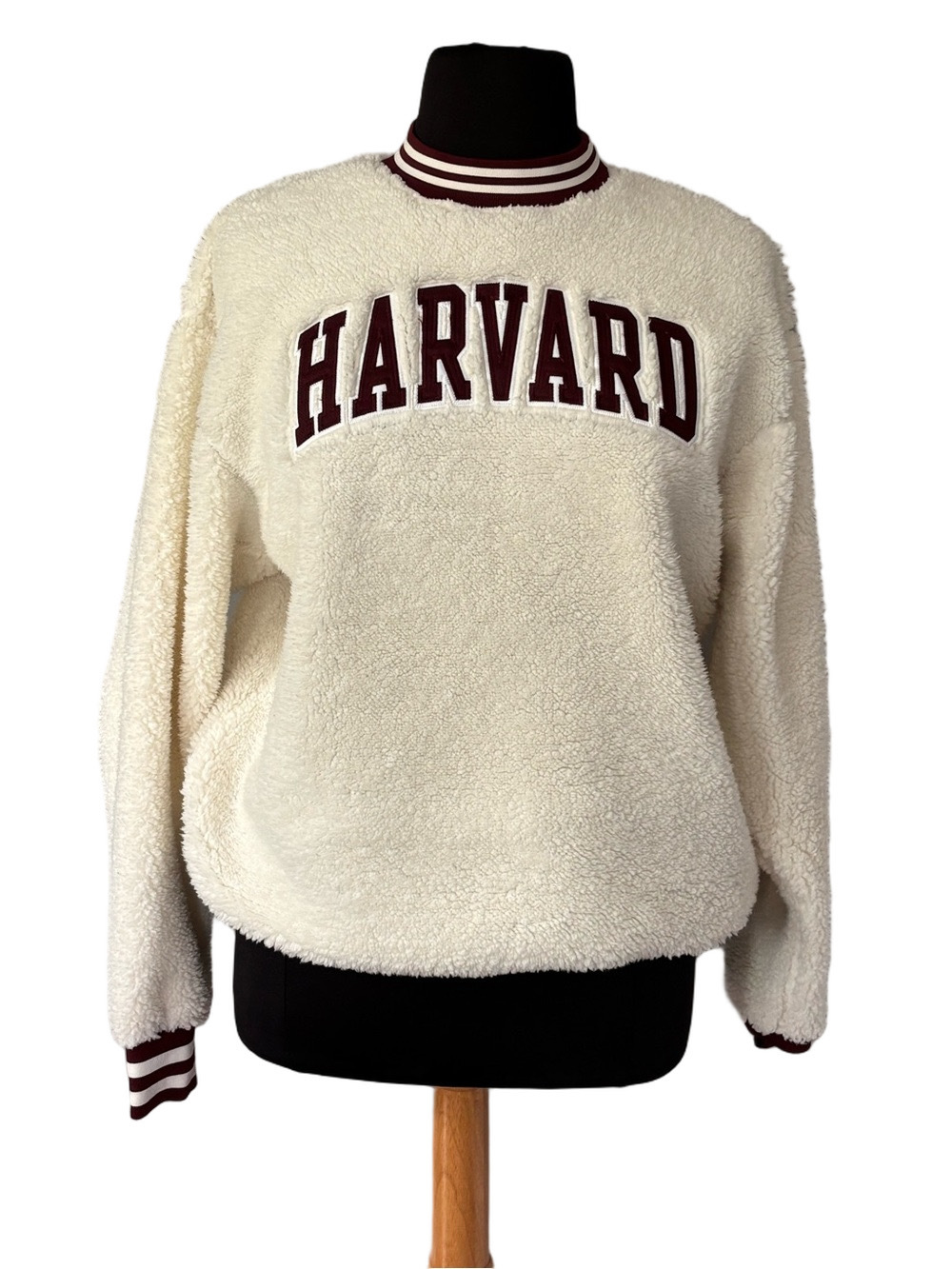 Harvard Teddy Sherpa Fleece Pullover Cream Maroon Collegiate Ivy League L